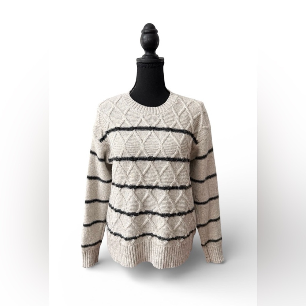 BearPaw Beige and Charcoal Striped Sweater